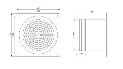 Ø 250 mm / 10 inch - White - Basic - White pipe fan, wall radial fan, wall flange, supply air, metal