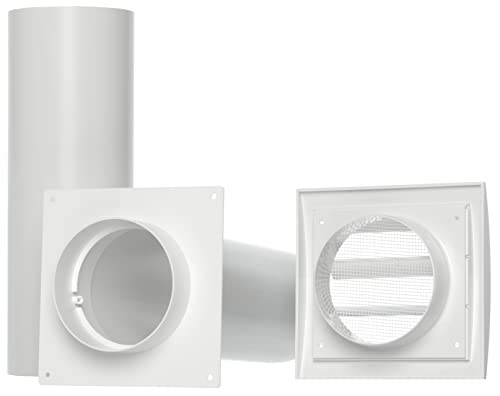 White - Ø 100 mm (4") - Plastic Wall Feed - Wall Box with Ventilation Grille and Wall Flange - Round Connection System Extendible