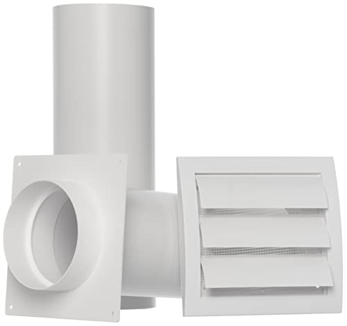 White - Ø 100 mm (4") - Plastic Wall Feed - Wall Box with Ventilation Grille and Wall Flange - Round Connection System Extendible