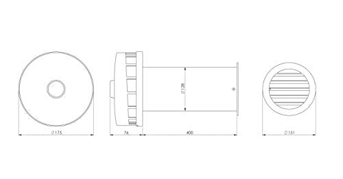 White - Ø 125mm - Plastic Wall Feed - Wall Box with Ventilation Grille and Diffuser