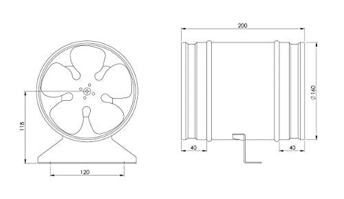 Ø 160 mm / 6.3 inch - Basic - Galvanized Steel - Axial Inline Fan - Metal Industrial Ducting Extractor Fan