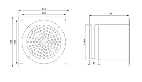 Ø 160 mm / 6.3 inch - White - Basic - White pipe fan, wall radial fan, wall flange, supply air, metal