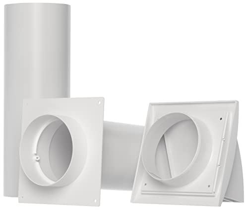 White - Ø 100mm - Plastic Wall Kit with Cowled Ventilation Grille - Round Telescopic Ventilation Set