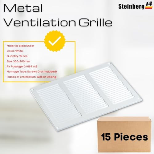 15 Pcs Metal Ventilation Grille - 300 x 200 mm / 12 x 8 inch Air Vent Cover with Insect Mech