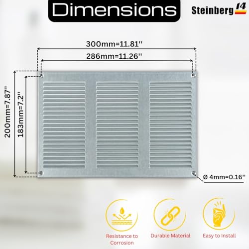 15 Pcs Metal Ventilation Grille - 300 x 200 mm / 12 x 8 inch Air Vent Cover with Insect Mech