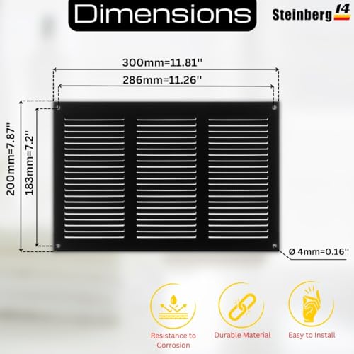 Black - 300x200 mm / 12x8 inch - 15 Pcs Metal Ventilation Grille - 300 x 200 mm / 12 x 8 inch Air Vent Cover