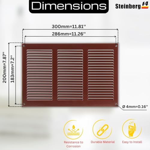 15 Pcs Metal Ventilation Grille - 300 x 200 mm / 12 x 8 inch Air Vent Cover with Insect Mech