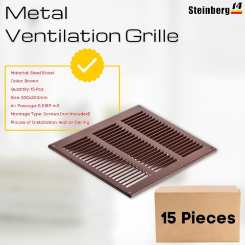 15 Pcs Metal Ventilation Grille - 300 x 200 mm / 12 x 8 inch Air Vent Cover with Insect Mech