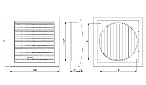 White - Ø 150mm / 6" - Plastic Air Vent Grille Cover - Ventilation Grill with Fly Screen