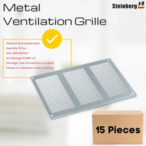 15 Pcs Metal Ventilation Grille - 300 x 200 mm / 12 x 8 inch Air Vent Cover with Insect Mech