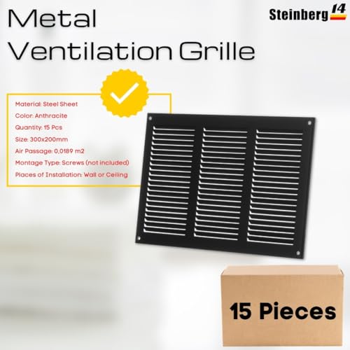 Anthracite - 300x200 mm / 12x8 inch - 15 Pcs Metal Ventilation Grille - 300 x 200 mm / 12 x 8 inch Air Vent Cover