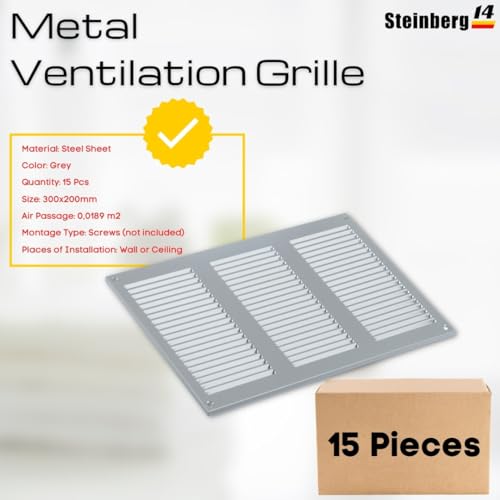 15 Pcs Metal Ventilation Grille - 300 x 200 mm / 12 x 8 inch Air Vent Cover with Insect Mech