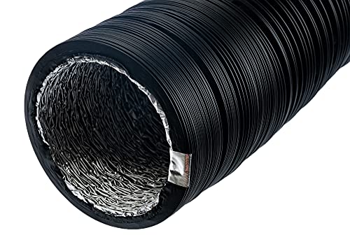 Black - Ø 8 inch / 3m - Flexible Exhaust Hose with Aluminium Insulation - Air Conditioner Hose - Flexible Pipe