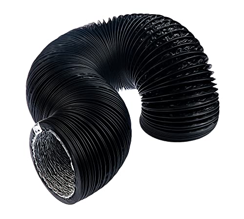 Black - Ø 8 inch / 3m - Flexible Exhaust Hose with Aluminium Insulation - Air Conditioner Hose - Flexible Pipe