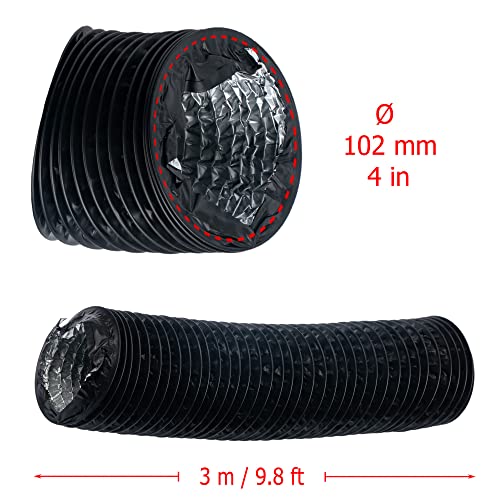 Black - Ø 8 inch / 3m - Flexible Exhaust Hose with Aluminium Insulation - Air Conditioner Hose - Flexible Pipe