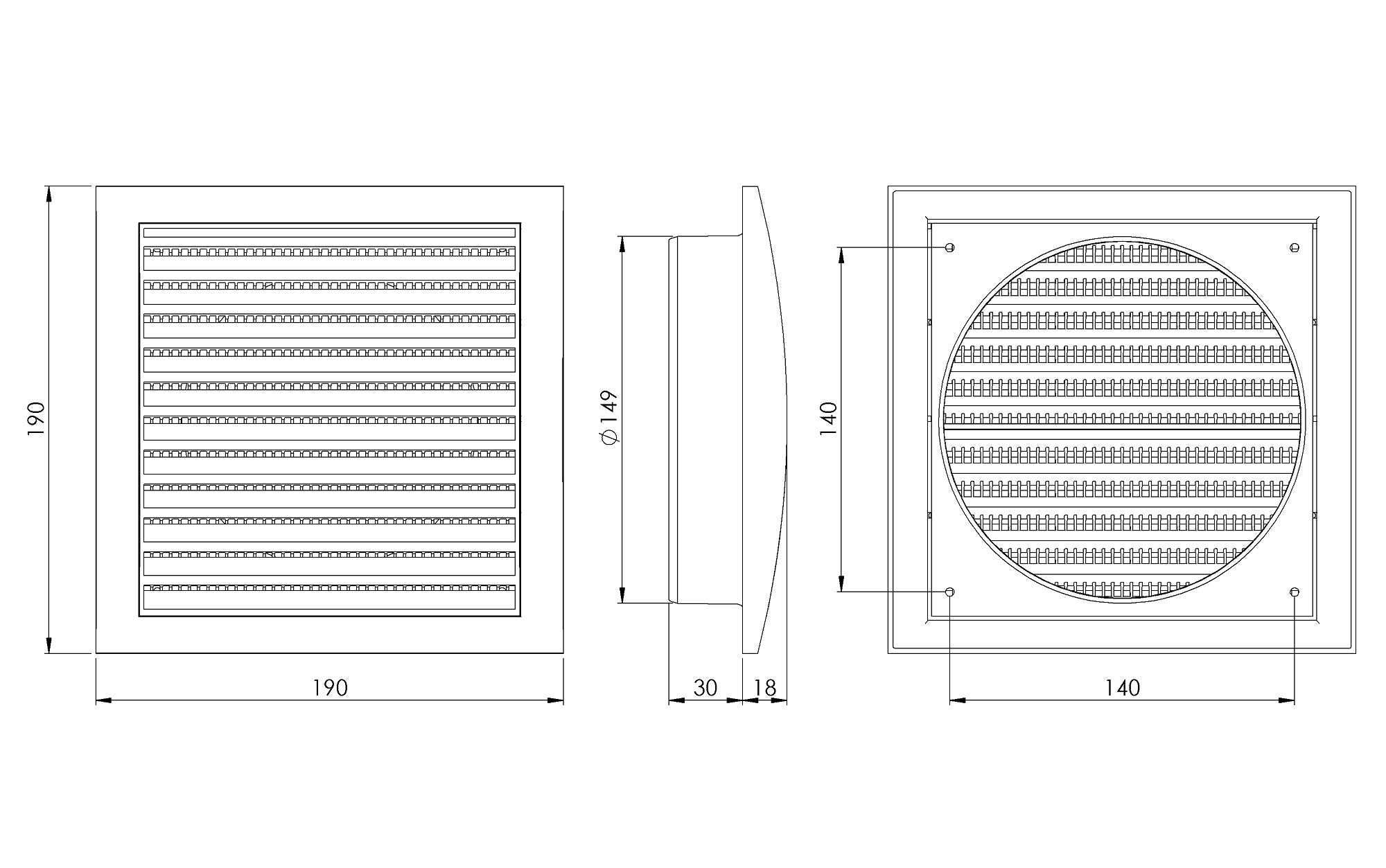 White - Ø 125mm / 5" - Ventilation Grille Made of ABS Plastic with Anti Insect Net with Round Spigot