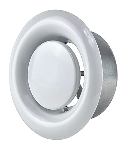 White - Ø 100mm / 4" - Exhaust / Supply - with mounting collar DM - DM Round Air Extract Supply Valve - Ducting Cover Diffuser with mounting collar DM