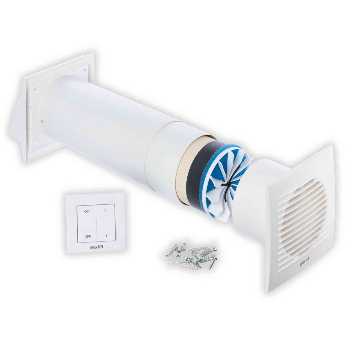 White - Ø 125 mm / 5 inch - with switch - Heat Recovery Ventilator for Single Room with Switch, up to 85% heat recovery