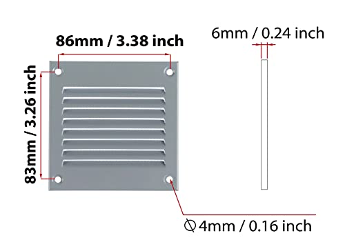 100x100mm / 4x4'' - Grey - Grey Metal Air Vent Cover with Insect Mesh - Ventilation Grilles