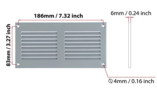 200x100mm / 8x4'' - Grey - Grey Metal Air Vent Cover with Insect Mesh - Ventilation Grilles