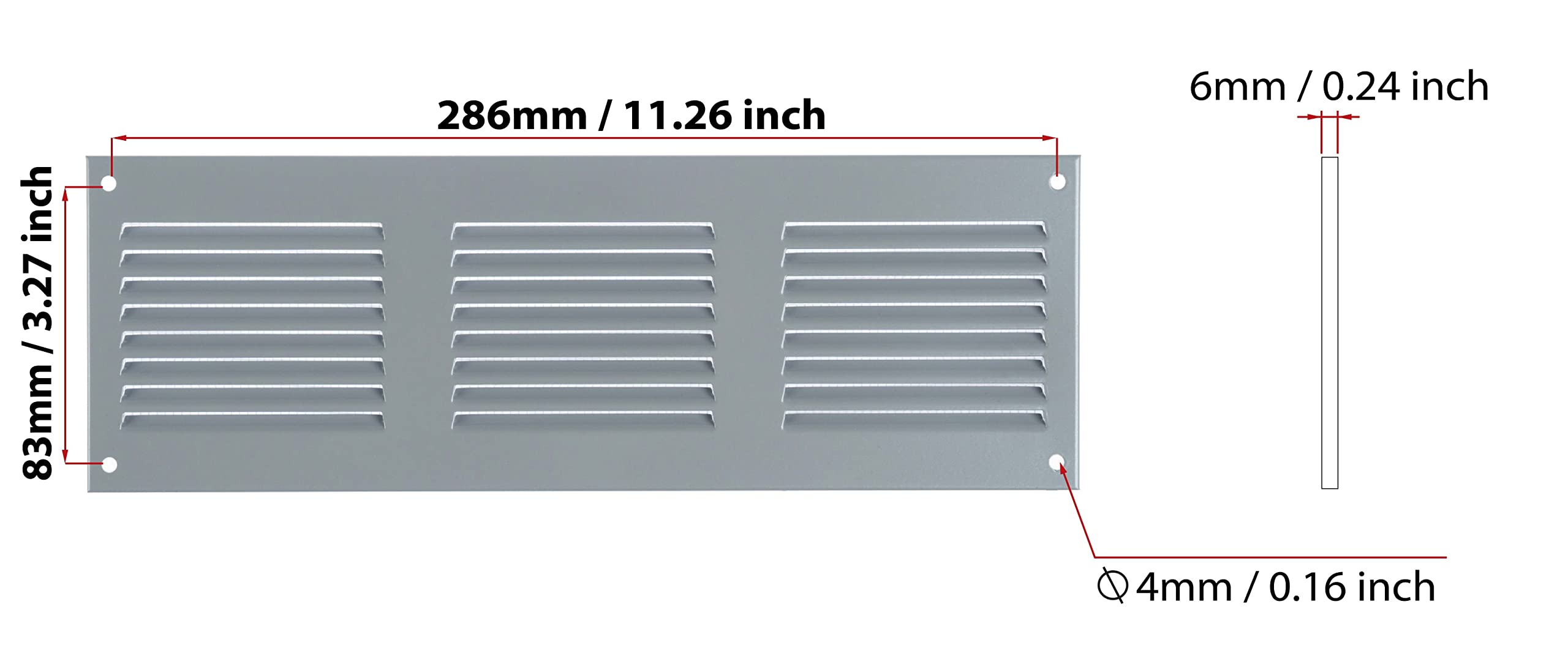 300x100mm / 12x4'' - Grey - Grey Metal Air Vent Cover with Insect Mesh - Ventilation Grilles