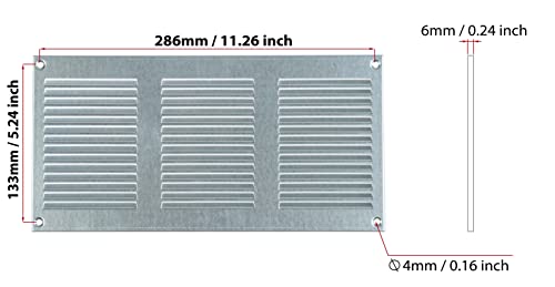 300x150mm / 12x6'' - Grey - Grey Metal Air Vent Cover with Insect Mesh - Ventilation Grilles