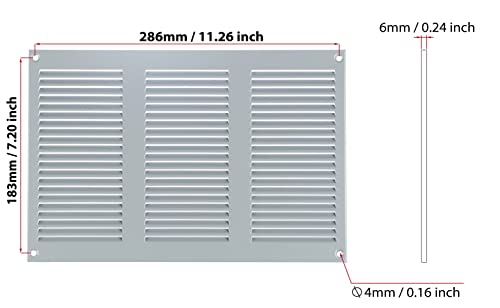 300x200mm / 12x8'' - Grey - Grey Metal Air Vent Cover with Insect Mesh - Ventilation Grilles