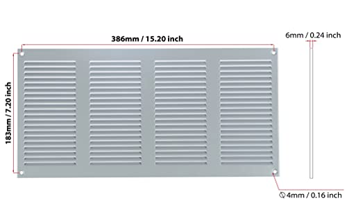 400x200mm / 16x8'' - Grey - Grey Metal Air Vent Cover with Insect Mesh - Ventilation Grilles