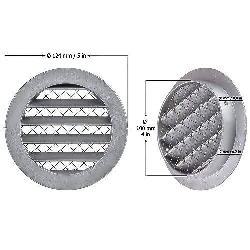 Aluminum - Ø 100mm / 4 inch - Weather Protection Grille - Round Ventilation Grille Exhaust Grille with Mouse Protection Mesh