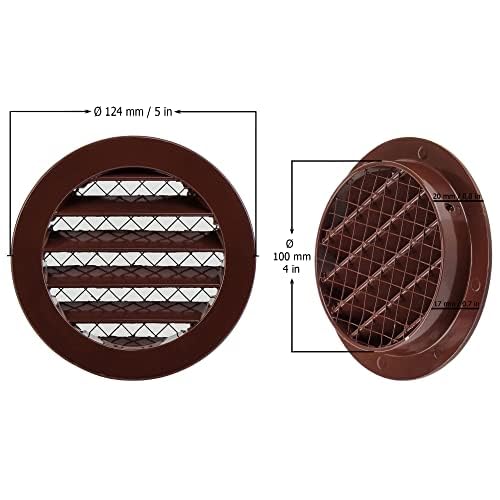 Brown - Ø 100mm / 4 inch - Weather Protection Grille - Round Ventilation Grille Exhaust Grille with Mouse Protection Mesh