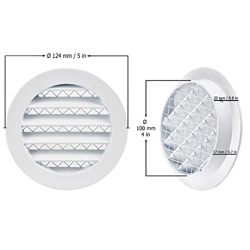 White - Ø 100mm / 4 inch - Weather Protection Grille - Round Ventilation Grille Exhaust Grille with Mouse Protection Mesh