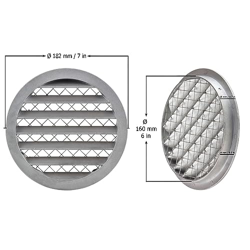 Aluminum - Ø 160mm / 6.3 inch - Weather Protection Grille - Round Ventilation Grille Exhaust Grille with Mouse Protection Mesh