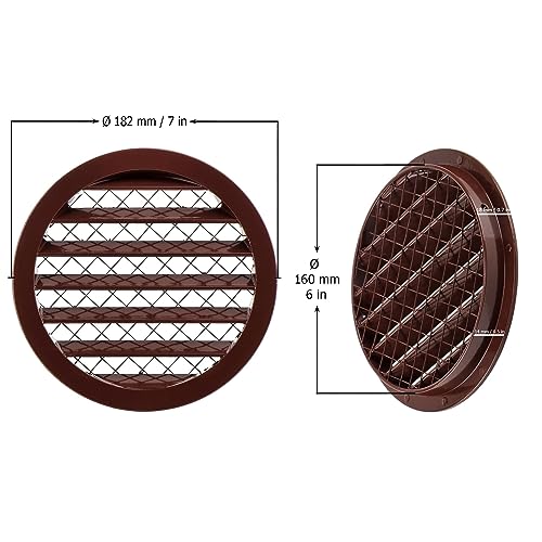 Brown - Ø 160mm / 6.3 inch - Weather Protection Grille - Round Ventilation Grille Exhaust Grille with Mouse Protection Mesh