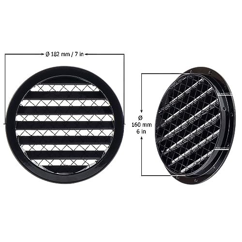 Black - Ø 160mm / 6.3 inch - Weather Protection Grille - Round Ventilation Grille Exhaust Grille with Mouse Protection Mesh