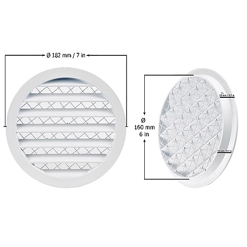 White - Ø 160mm / 6.3 inch - Weather Protection Grille - Round Ventilation Grille Exhaust Grille with Mouse Protection Mesh