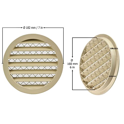 Beige - Ø 160mm / 6.3 inch - Weather Protection Grille - Round Ventilation Grille Exhaust Grille with Mouse Protection Mesh