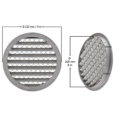 Aluminum - Ø 200mm / 8 inch - Weather Protection Grille - Round Ventilation Grille Exhaust Grille with Mouse Protection Mesh