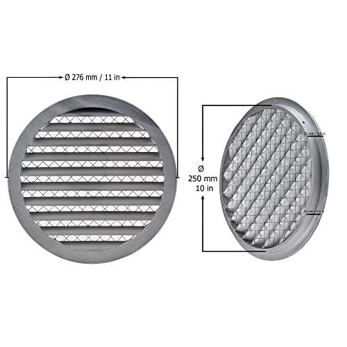 Aluminum - Ø 250mm / 9.8 inch - Weather Protection Grille - Round Ventilation Grille Exhaust Grille with Mouse Protection Mesh