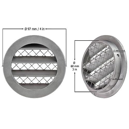 Aluminum - Ø 80mm / 3 inch - Weather Protection Grille - Round Ventilation Grille Exhaust Grille with Mouse Protection Mesh