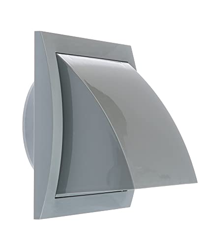 Grey - Ø 100mm / 4" - ventilation cover - Plastic Cowled Hooded Air Ventilation Wall Grille with Round Spigot and Wind Baffle Backdraught Shutter