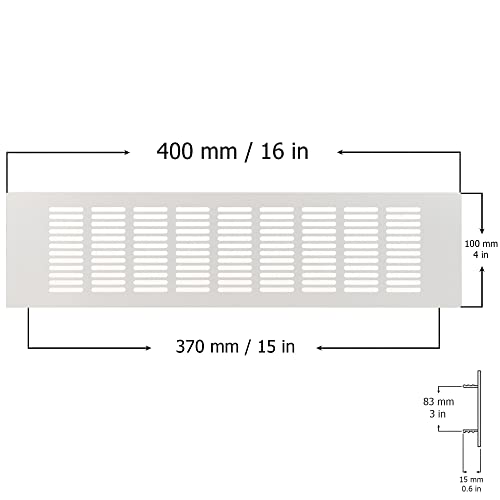 White - 400x100mm / 16x4'' - Vent Grille Cover for furniture or doors - Air Grate Plinth - Kitchen Worktop Grille - Door Ventilation Grille