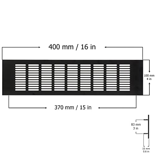 Dark Brown - 400x100mm / 16x4" - Vent Grille Cover for furniture or doors - Air Grate Plinth - Kitchen Worktop Grille - Door Ventilation Grille