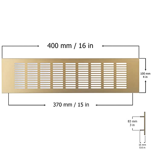 Gold - 400x100mm / 16x4" - Vent Grille Cover for furniture or doors - Air Grate Plinth - Kitchen Worktop Grille - Door Ventilation Grille