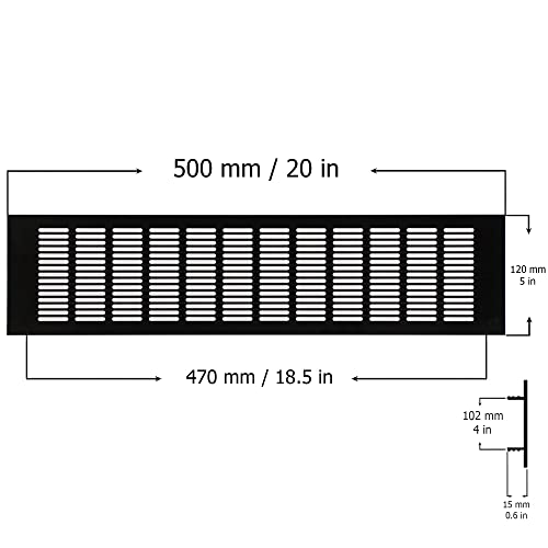 Dark Brown - 500x120mm / 20x5" - Vent Grille Cover for furniture or doors - Air Grate Plinth - Kitchen Worktop Grille - Door Ventilation Grille