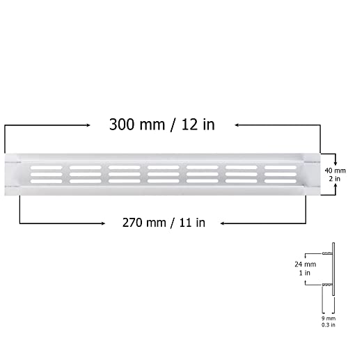 White - 300x40mm / 12x2" - Vent Grille Cover for furniture or doors - Air Grate Plinth - Kitchen Worktop Grille - Door Ventilation Grille