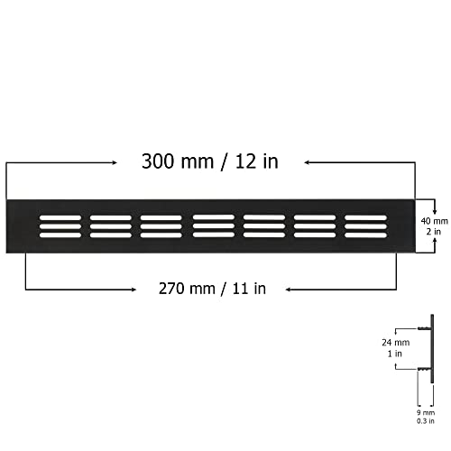 Dark Brown - 300x40mm / 12x2" - Vent Grille Cover for furniture or doors - Air Grate Plinth - Kitchen Worktop Grille - Door Ventilation Grille