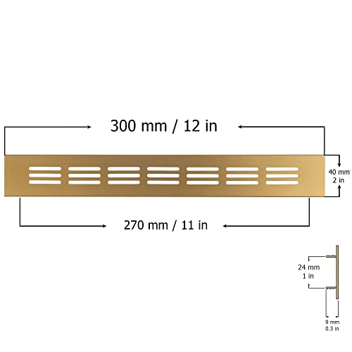 Gold - 300x40mm / 12x2" - Vent Grille Cover for furniture or doors - Air Grate Plinth - Kitchen Worktop Grille - Door Ventilation Grille