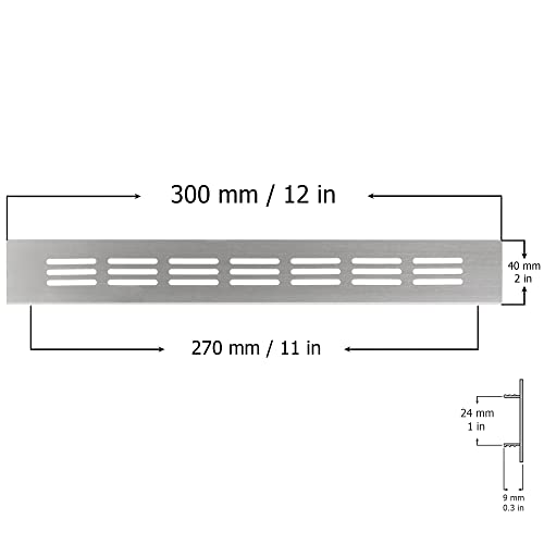 Silver - 300x40mm / 12x2" - Vent Grille Cover for furniture or doors - Air Grate Plinth - Kitchen Worktop Grille - Door Ventilation Grille