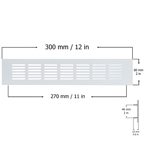 White - 300x60mm / 12x2" - Vent Grille Cover for furniture or doors - Air Grate Plinth - Kitchen Worktop Grille - Door Ventilation Grille