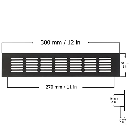 Dark Brown - 300x60mm / 12x2" - Vent Grille Cover for furniture or doors - Air Grate Plinth - Kitchen Worktop Grille - Door Ventilation Grille